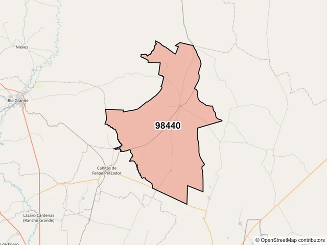 Mapa del código postal 98440, Villa de Cos, Zacatecas