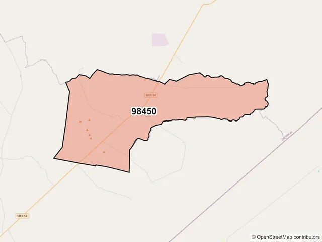 Mapa del código postal 98450, Villa de Cos, Zacatecas