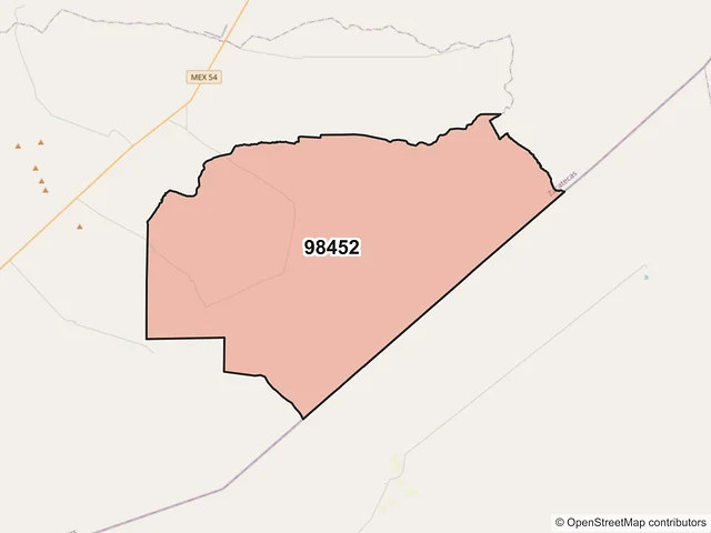 Mapa del código postal 98452, Villa de Cos, Zacatecas