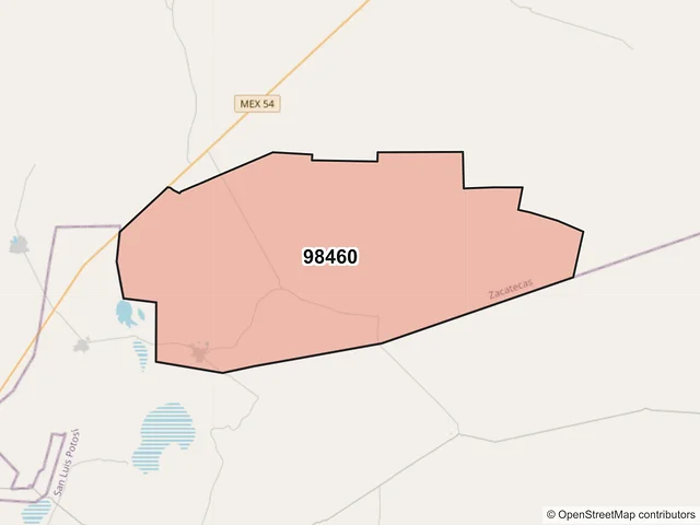 Mapa del código postal 98460, Villa de Cos, Zacatecas