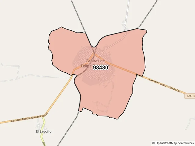 Mapa del código postal 98480, Cañitas de Felipe Pescador, Zacatecas