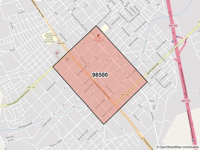 Mapa del código postal 98500, Calera, Zacatecas