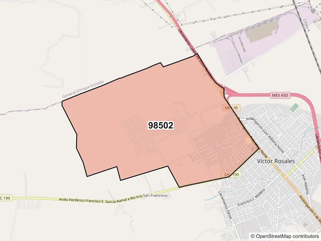 Mapa del código postal 98502, Calera, Zacatecas