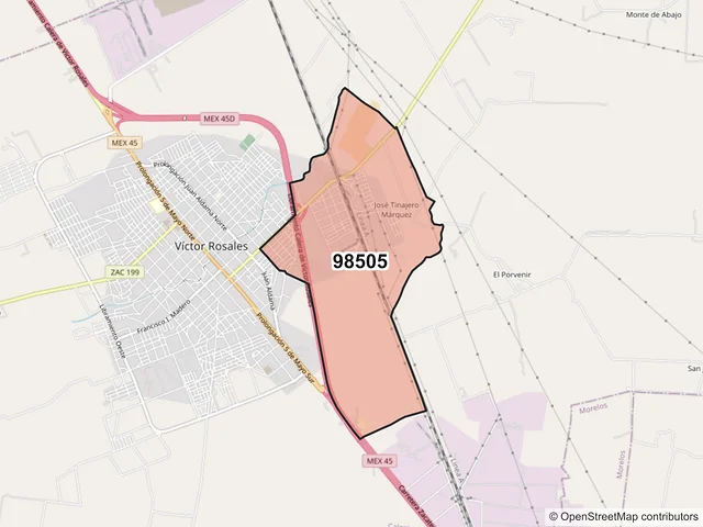 Mapa del código postal 98505, Calera, Zacatecas