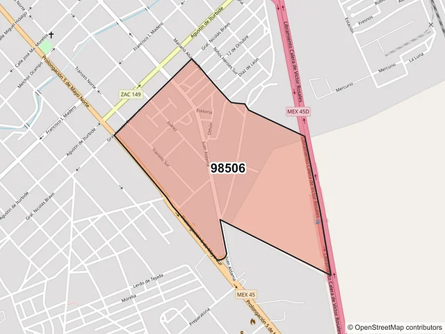 Mapa del código postal 98506, Calera, Zacatecas