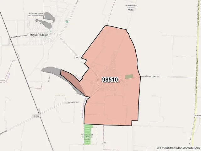 Mapa del código postal 98510, Calera, Zacatecas