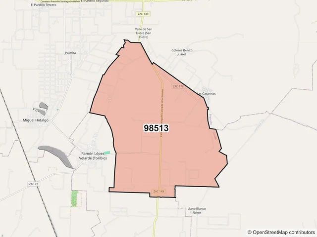 Mapa del código postal 98513, Calera, Zacatecas