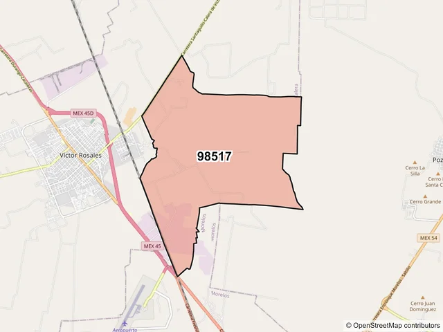 Mapa del código postal 98517, Calera, Zacatecas