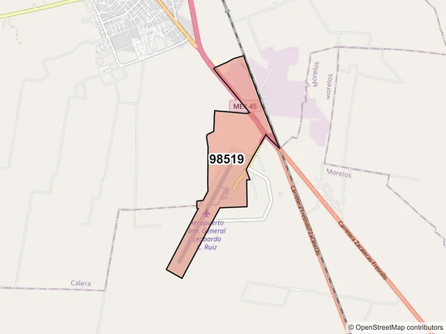 Mapa del código postal 98519, Calera, Zacatecas