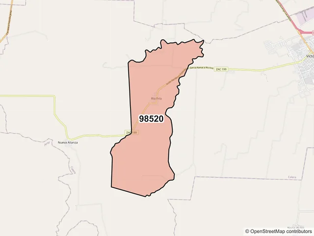 Mapa del código postal 98520, Calera, Zacatecas