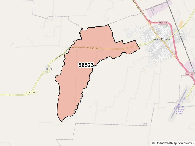 Mapa del código postal 98523, Calera, Zacatecas