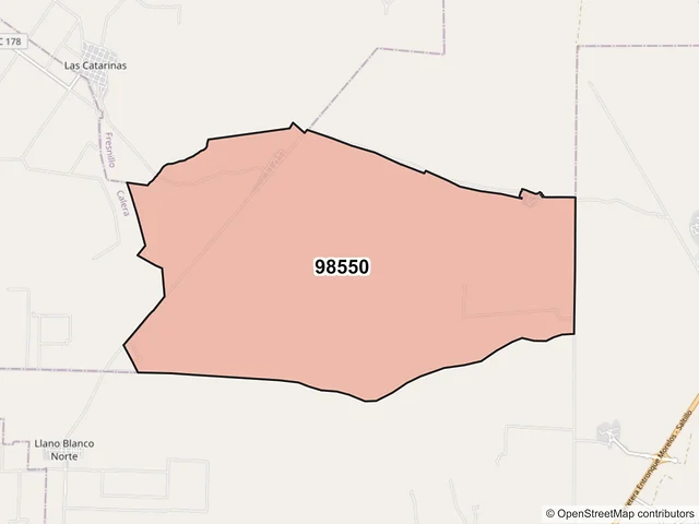 Mapa del código postal 98550, Pánuco, Zacatecas