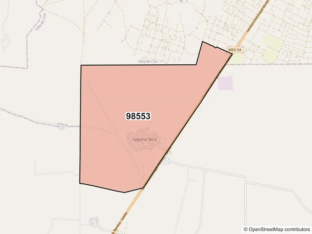 Mapa del código postal 98553, Pánuco, Zacatecas