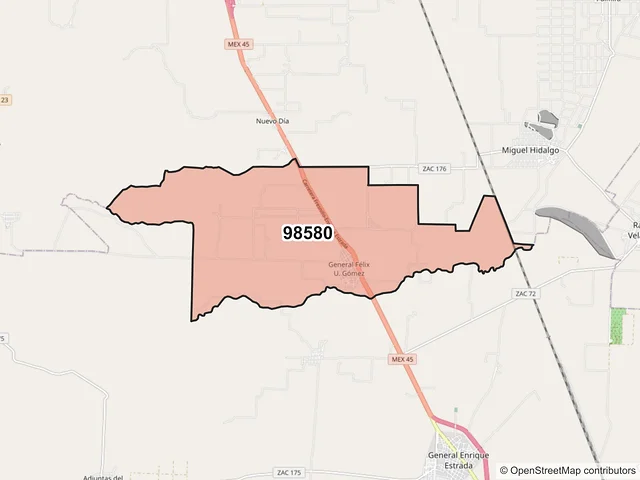 Mapa del código postal 98580, General Enrique Estrada, Zacatecas