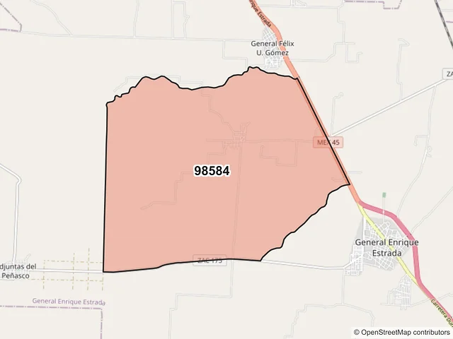 Mapa del código postal 98584, General Enrique Estrada, Zacatecas