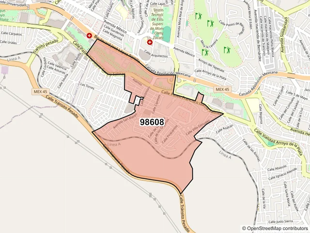 Mapa del código postal 98608, Guadalupe, Zacatecas