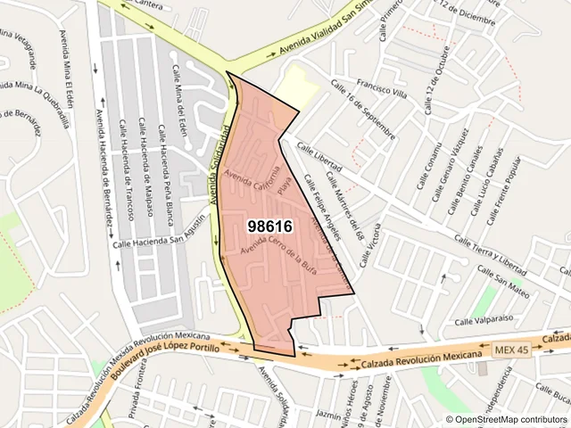 Mapa del código postal 98616, Guadalupe, Zacatecas
