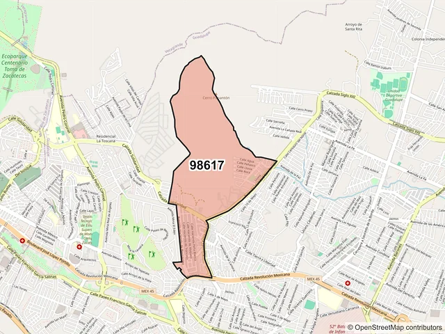 Mapa del código postal 98617, Guadalupe, Zacatecas
