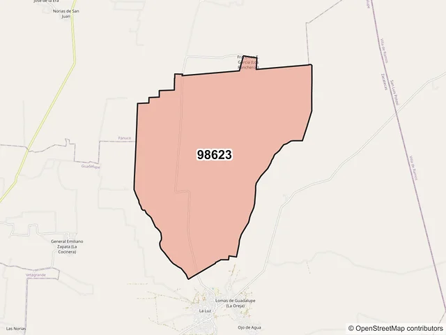Mapa del código postal 98623, Guadalupe, Zacatecas