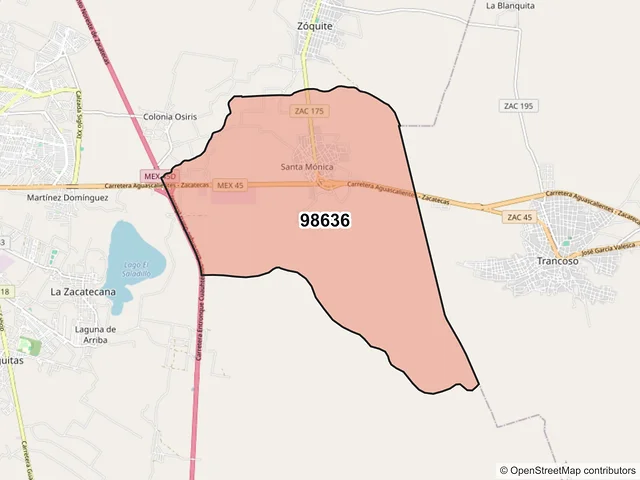 Mapa del código postal 98636, Guadalupe, Zacatecas