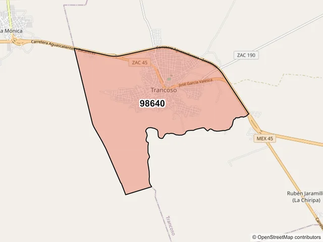 Mapa del código postal 98640, Trancoso, Zacatecas