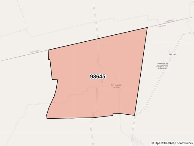Mapa del código postal 98645, Trancoso, Zacatecas