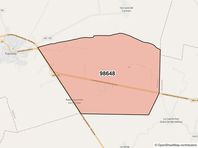 Mapa del código postal 98648, Trancoso, Zacatecas