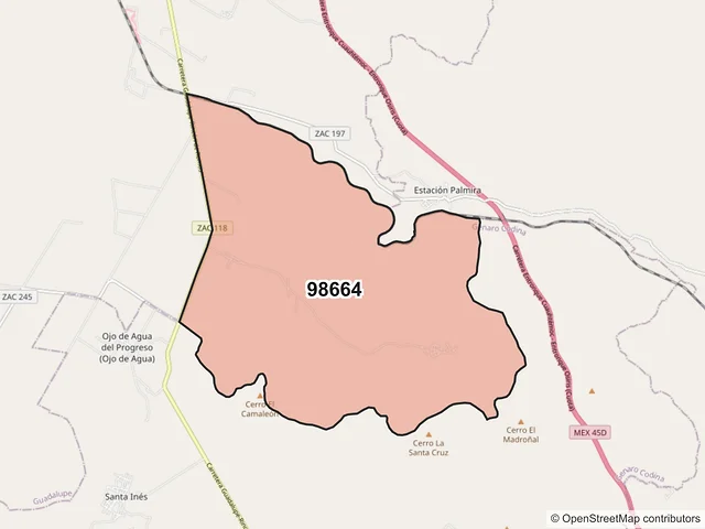 Mapa del código postal 98664, Genaro Codina, Zacatecas