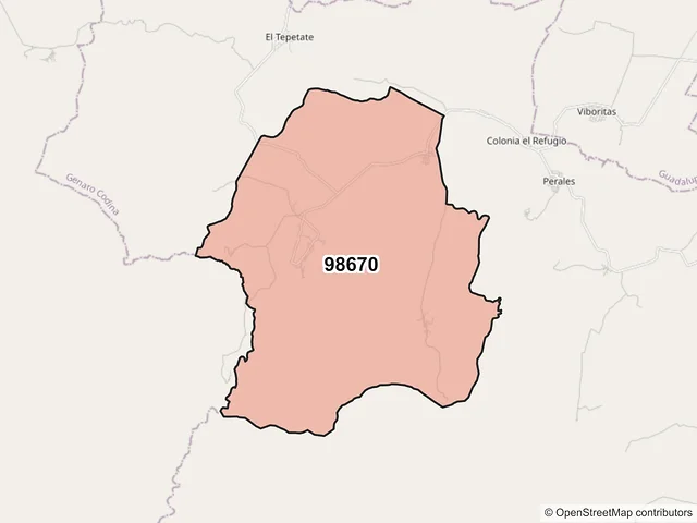 Mapa del código postal 98670, Genaro Codina, Zacatecas