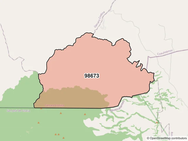 Mapa del código postal 98673, Genaro Codina, Zacatecas