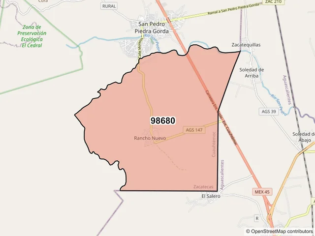 Mapa del código postal 98680, Cuauhtémoc, Zacatecas