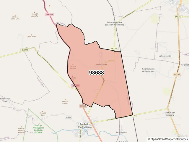 Mapa del código postal 98688, Cuauhtémoc, Zacatecas