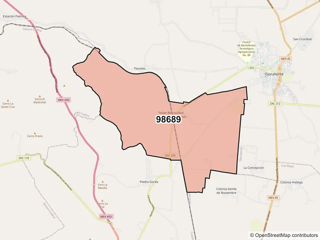 Mapa del código postal 98689, Cuauhtémoc, Zacatecas