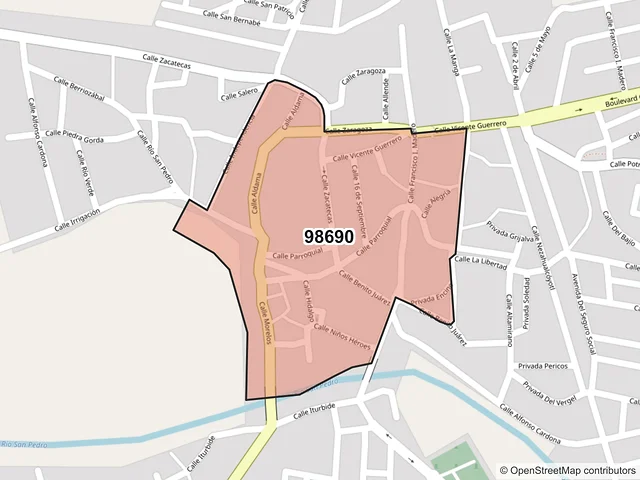 Mapa del código postal 98690, Cuauhtémoc, Zacatecas