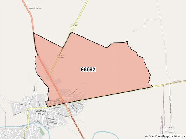 Mapa del código postal 98692, Cuauhtémoc, Zacatecas