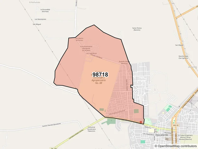 Mapa del código postal 98718, Ojocaliente, Zacatecas