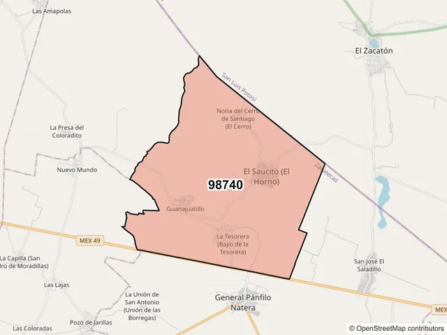 Mapa del código postal 98740, General Pánfilo Natera, Zacatecas
