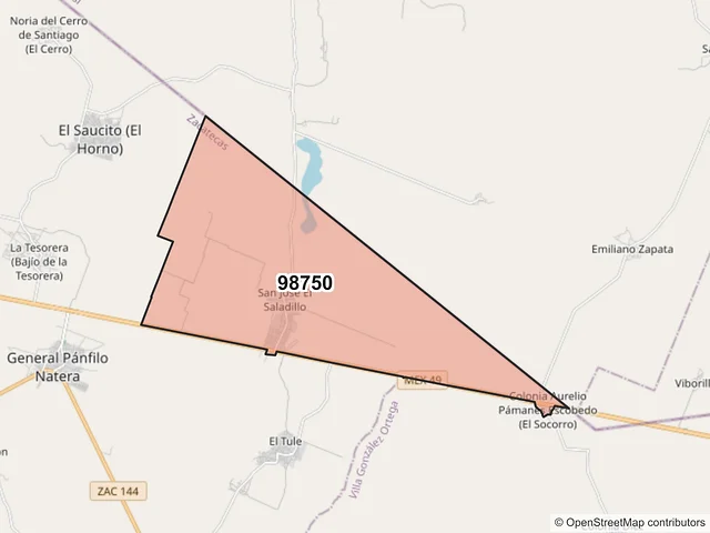 Mapa del código postal 98750, General Pánfilo Natera, Zacatecas