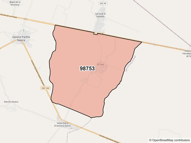 Mapa del código postal 98753, General Pánfilo Natera, Zacatecas