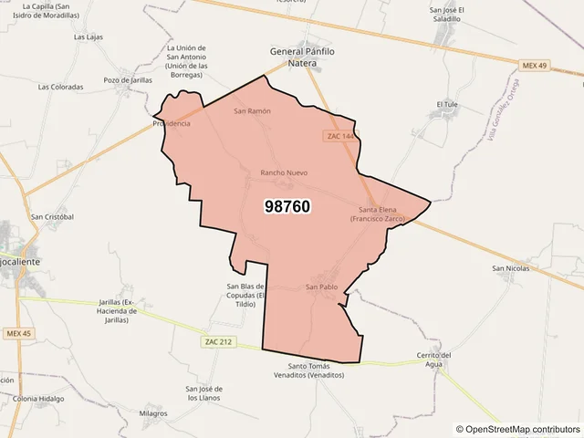 Mapa del código postal 98760, General Pánfilo Natera, Zacatecas