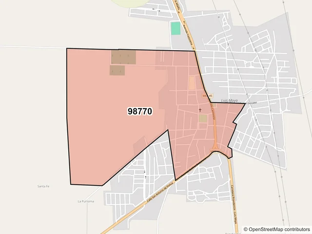 Mapa del código postal 98770, Luis Moya, Zacatecas