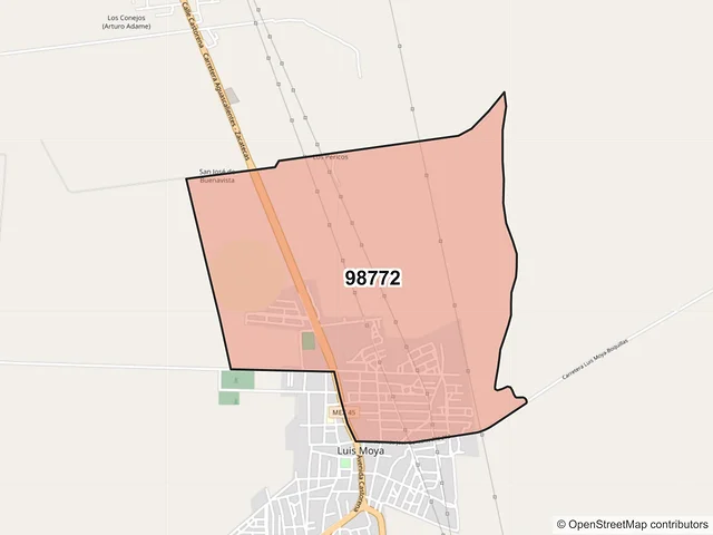 Mapa del código postal 98772, Luis Moya, Zacatecas