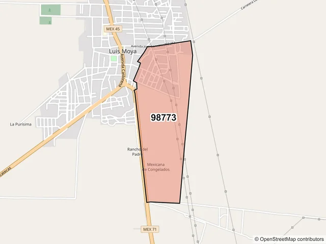 Mapa del código postal 98773, Luis Moya, Zacatecas