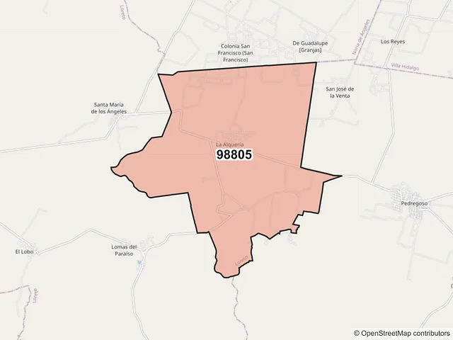 Mapa del código postal 98805, Loreto, Zacatecas