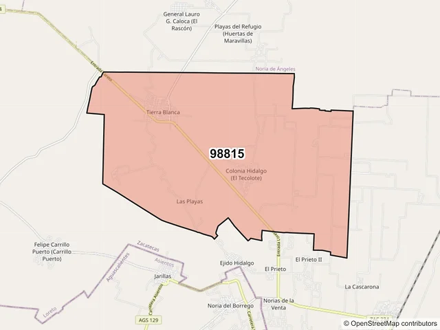 Mapa del código postal 98815, Loreto, Zacatecas