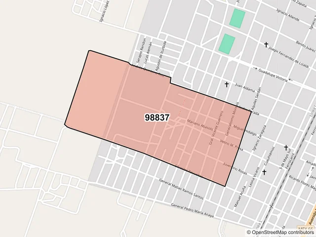Mapa del código postal 98837, Loreto, Zacatecas