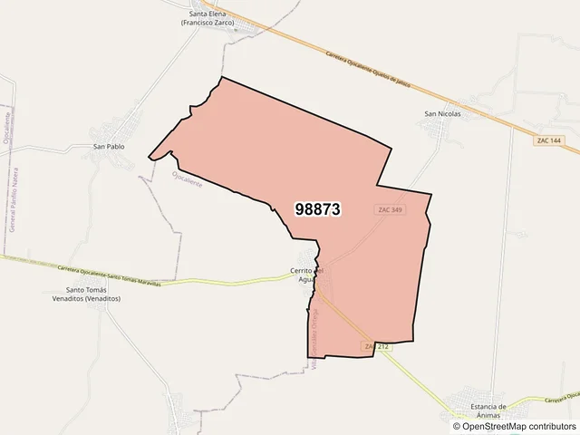 Mapa del código postal 98873, Villa González Ortega, Zacatecas