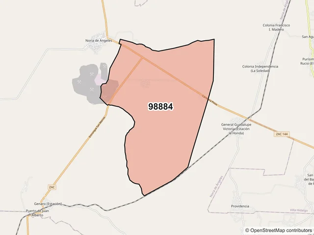 Mapa del código postal 98884, Noria de Ángeles, Zacatecas