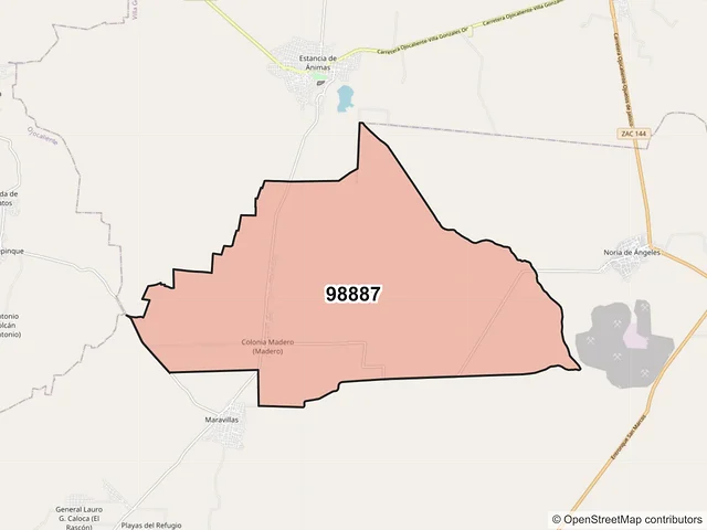 Mapa del código postal 98887, Noria de Ángeles, Zacatecas