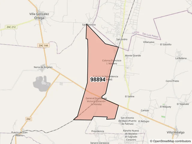 Mapa del código postal 98894, Noria de Ángeles, Zacatecas